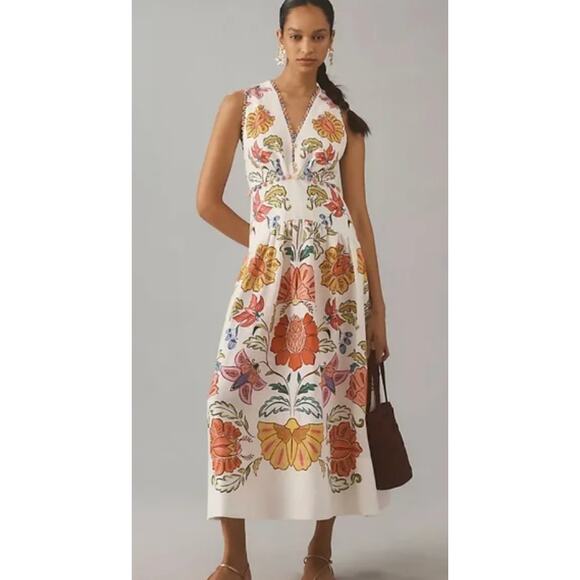 FARM Rio Dresses & Skirts - Farm Rio NEW Floral Insects Off White V Neck Sleeveless Maxi, M